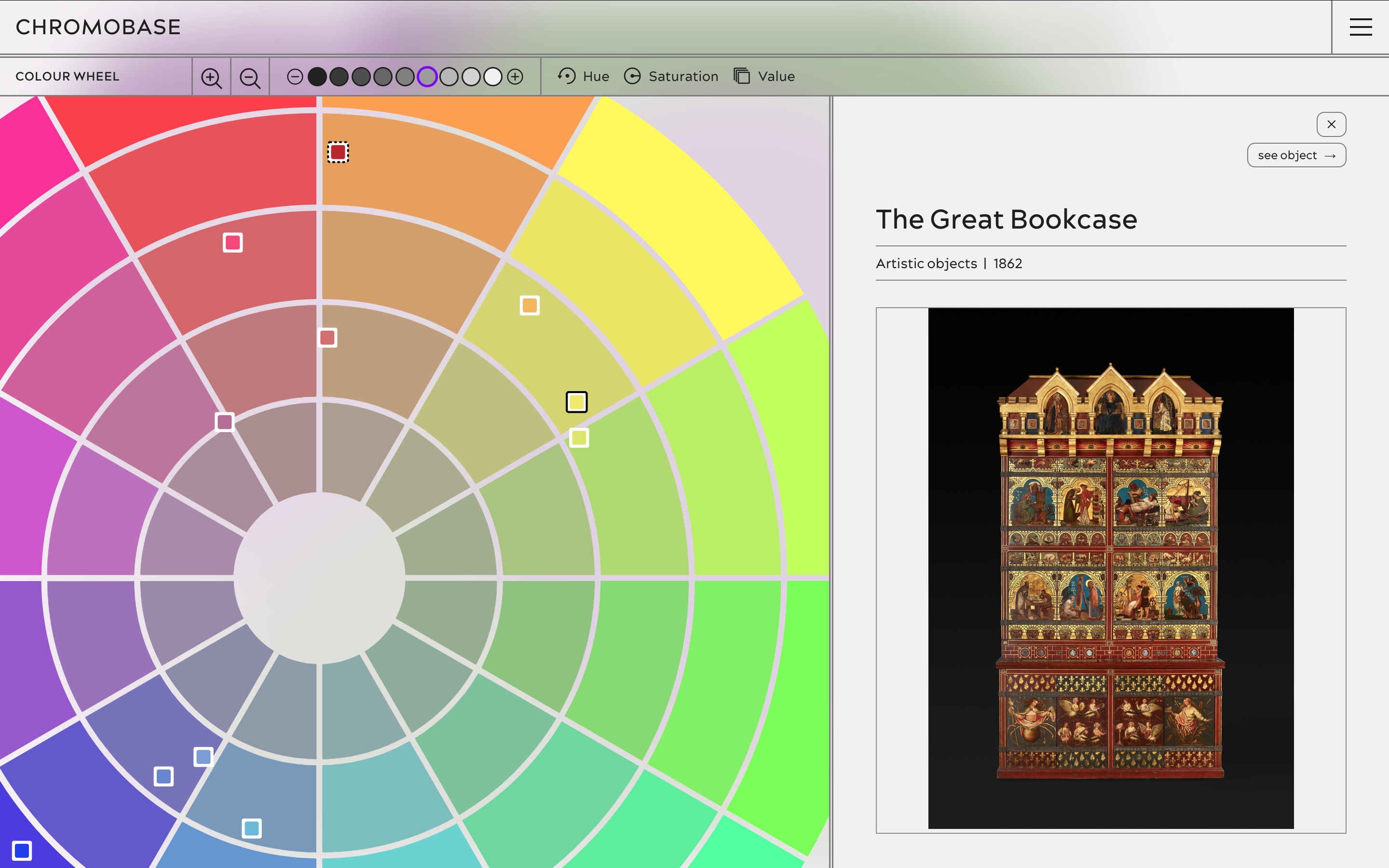 Page with colour wheel and selected object