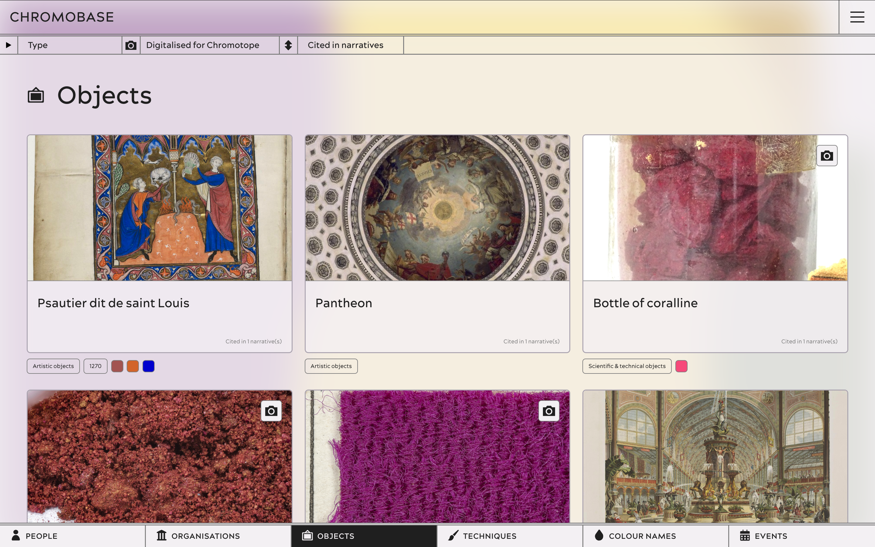 List of all notices in the ‘Objects’ category, with sorting options
