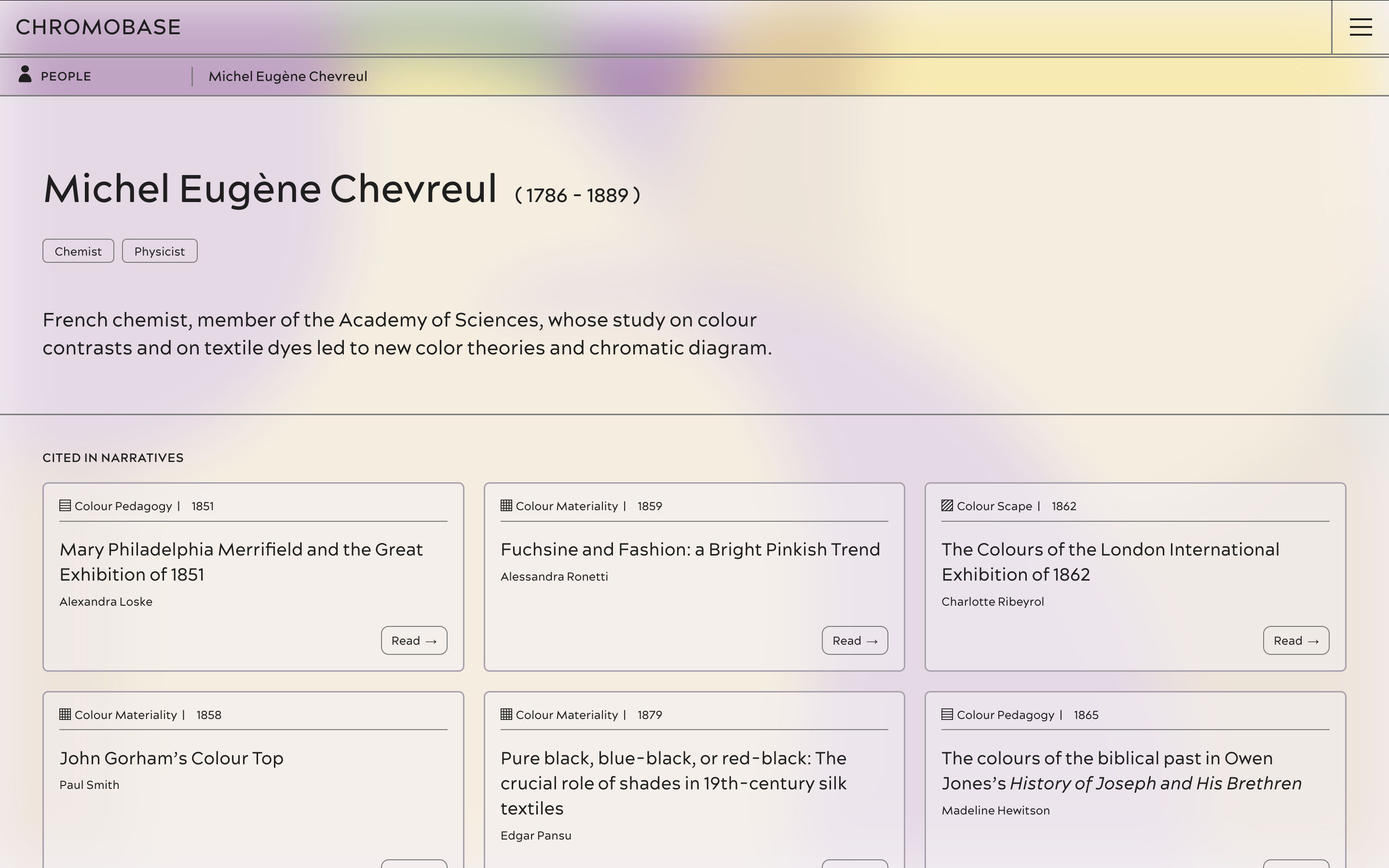 A notice page in the ‘People’ category with related articles