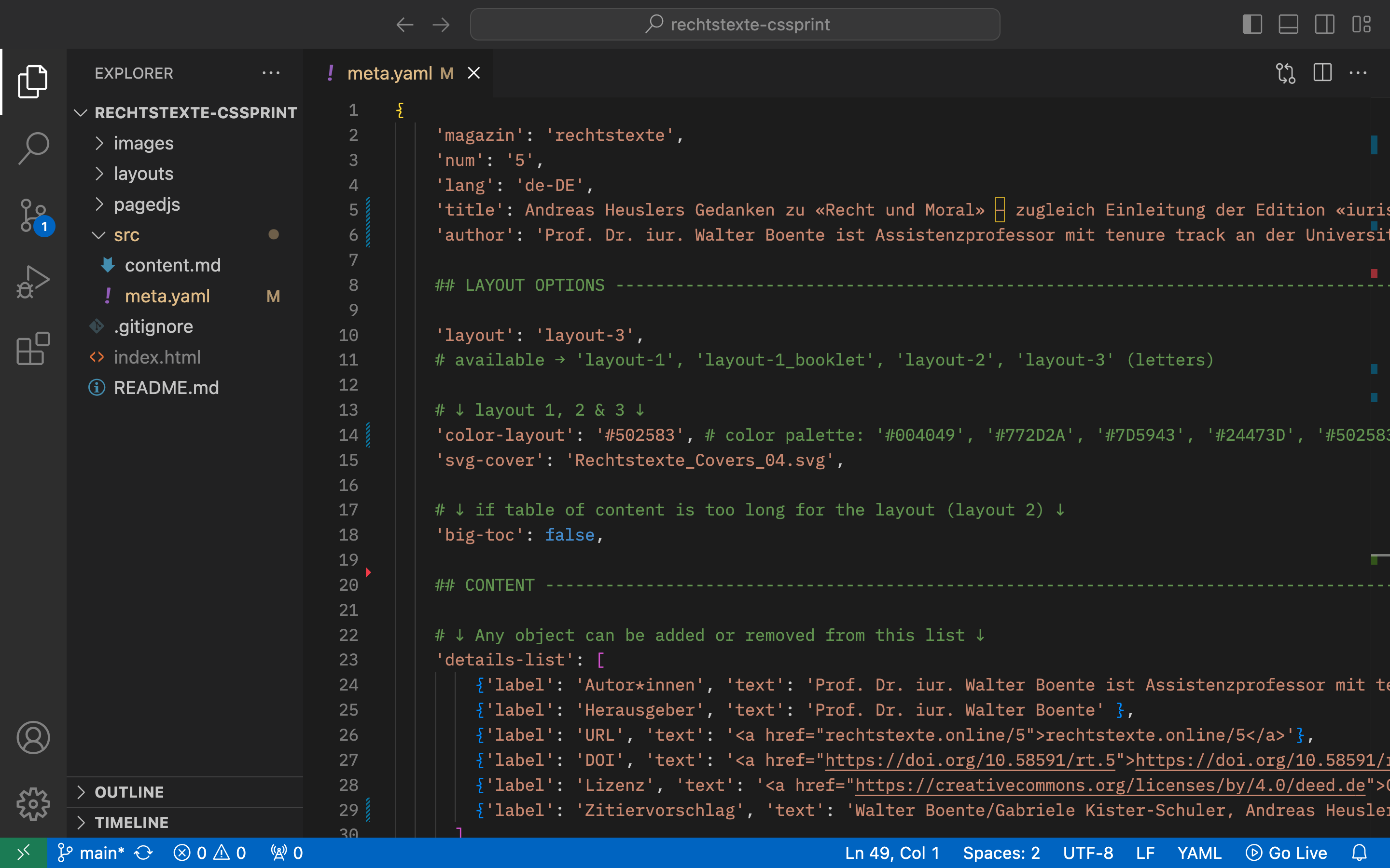 Screenshot of meta.yaml file