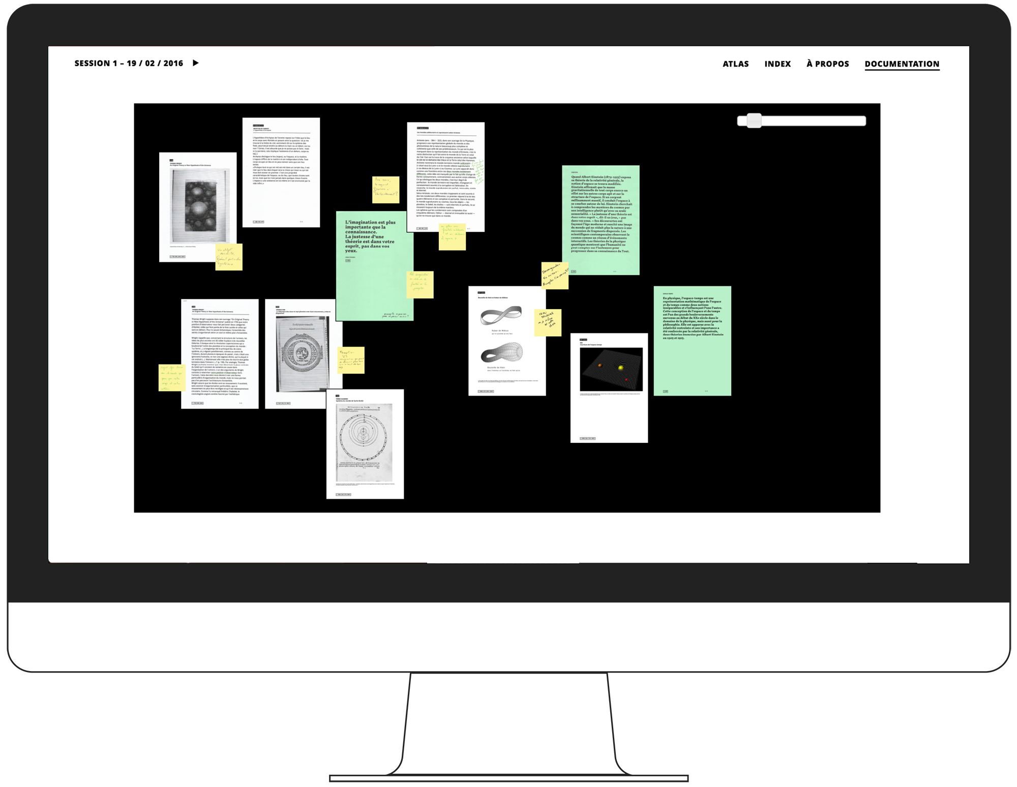 Capture d'écran de l'interface web de l'atlas cosmologique
